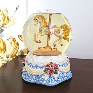 Rare San Francisco Music Box Fur Elise Rose Jewel Horse Carousel Glitter Glob